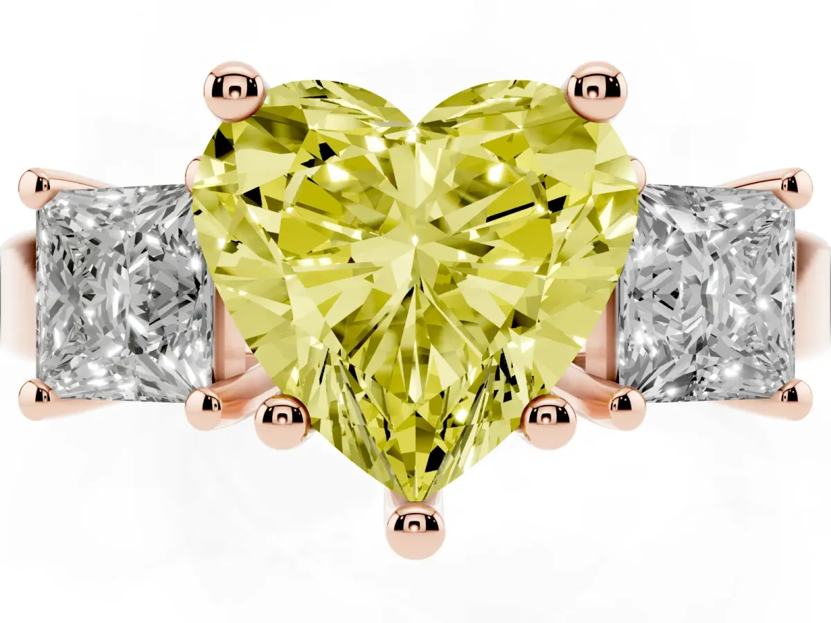 Fancy Yellow Three-Stone Heart Cut Cut Solitaire Ring with Prong Setting Rose gold