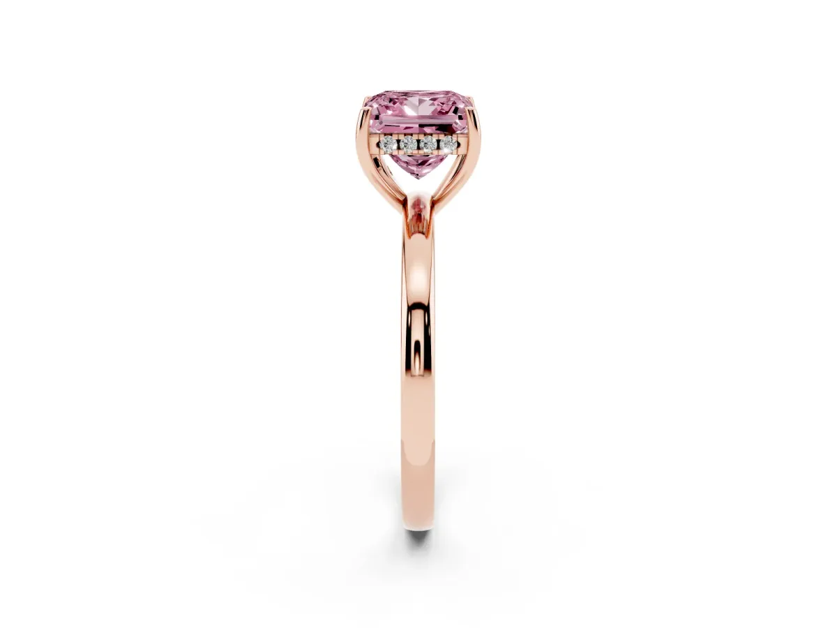Fancy Pink Princess Cut Solitaire Diamond Ring with Prong Setting and Plain Band Rose gold