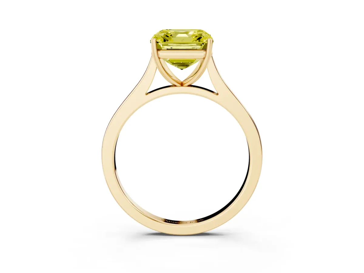 Fancy Yellow Asscher Cut Solitaire Heart Prong Engagement Ring with Tapered Band Yellow gold