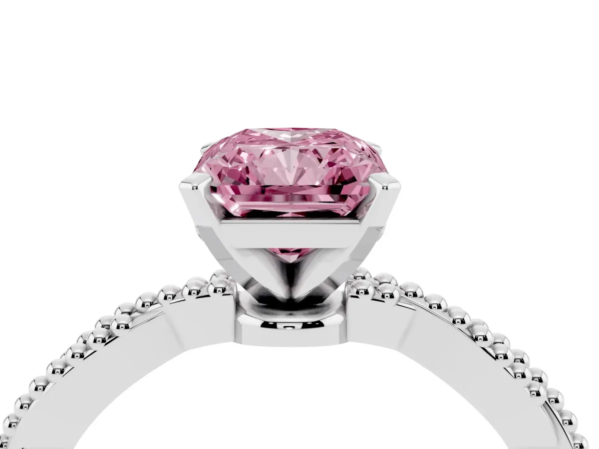 Fancy Pink Radiant Cut Solitaire Twisted Band with Bead Prong Setting Silver