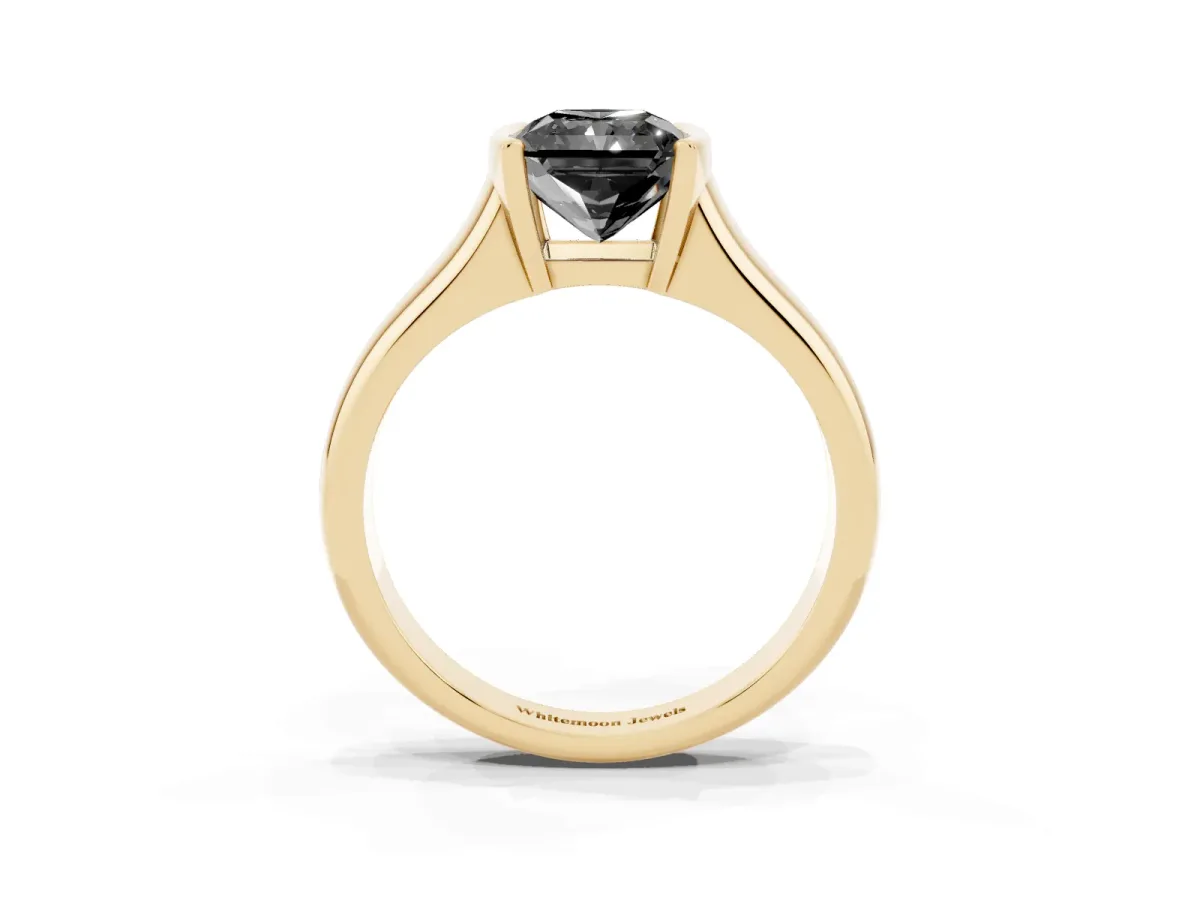Fancy Black Radiant Cut Solitaire Tension Set Diamond Ring with Split Shank Band Yellow gold