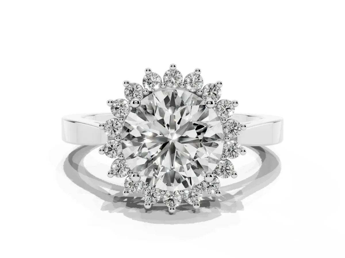 Round Cut Cut Diamond Halo Ring with Round Brilliant Halo and Solitaire Band Silver