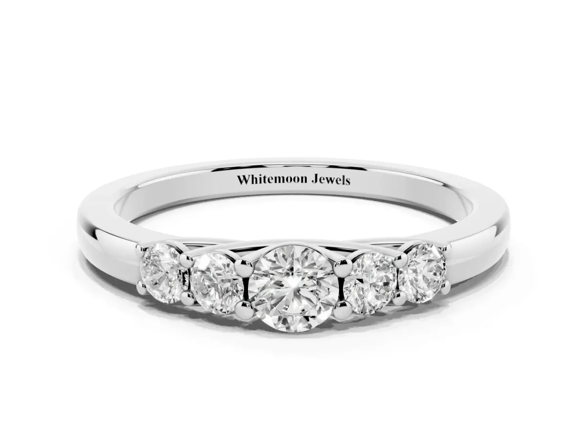 Five-Stone Round Diamond Prong Set Half Eternity Band Silver