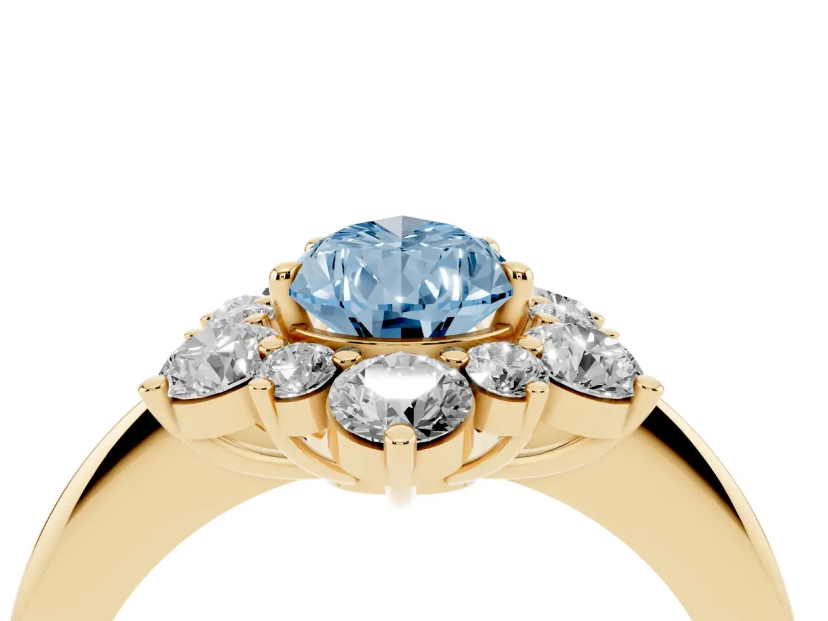 Fancy Blue Pear Cut Diamond Cluster Halo Ring with Solitaire Band and Four-Prong Setting Yellow gold