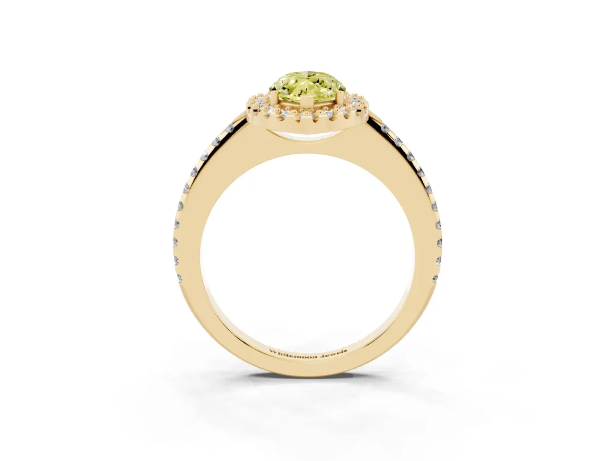 Fancy Yellow Marquise Cut Diamond Pavé Halo Ring with Four-Prong Setting Yellow gold