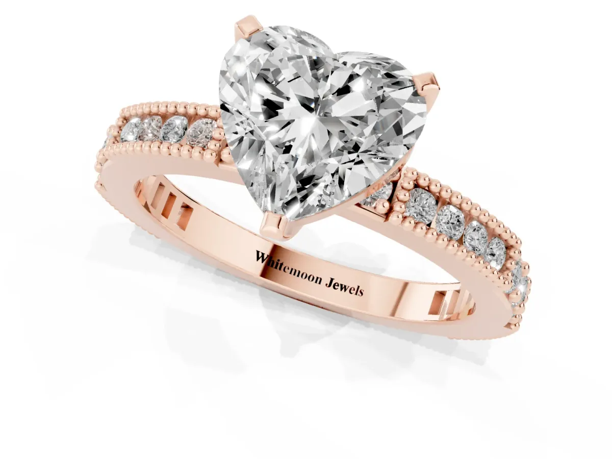 Heart Cut Solitaire with Pavé Band and Four-Prong Setting Rose gold