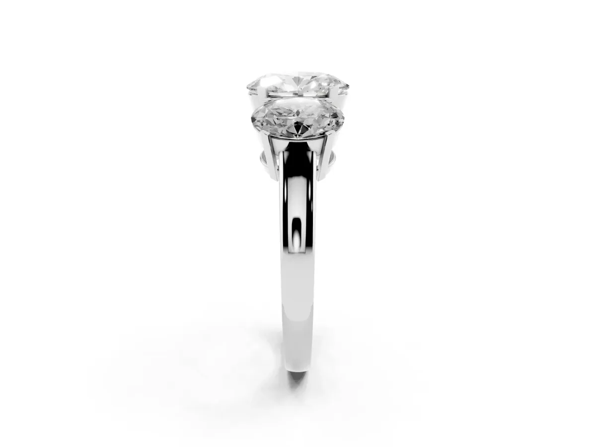 Three-Stone Oval Cut Cut Diamond Ring with Channel Set Band and Four-Prong Setting Silver