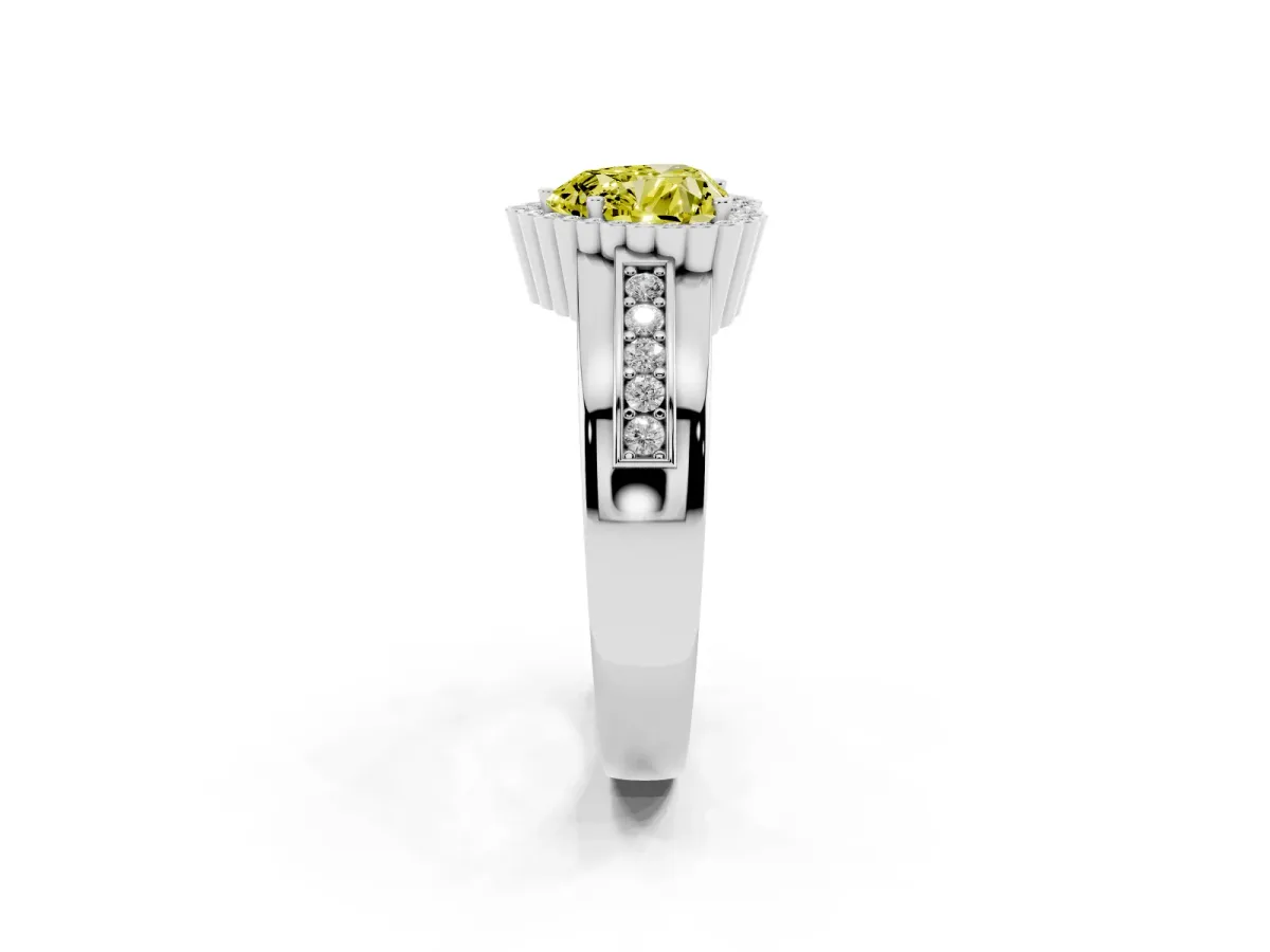 Fancy Yellow Heart Cut Cut Halo Pave Band Four-Prong Ring Silver