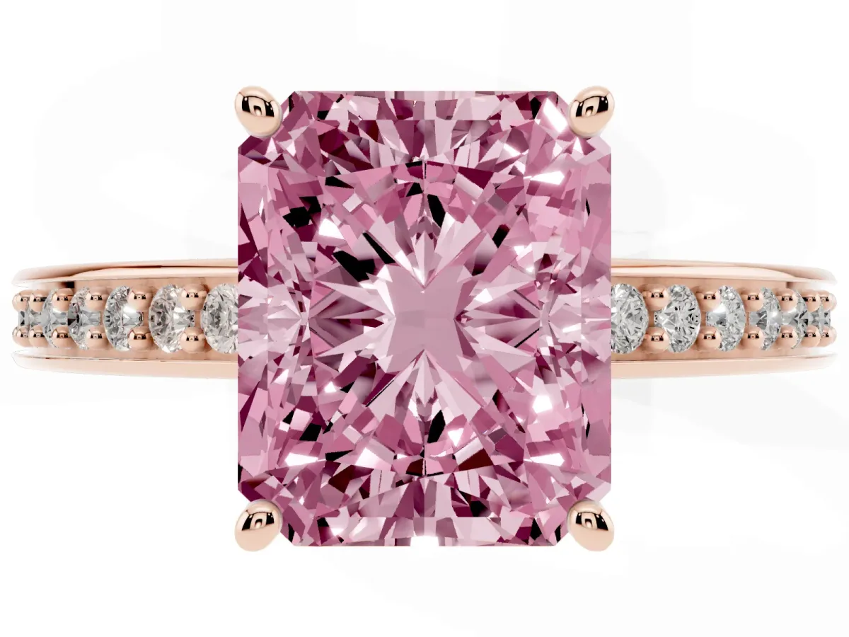 Fancy Pink Radiant Cut Solitaire Pavé Band Prong Setting Ring Rose gold
