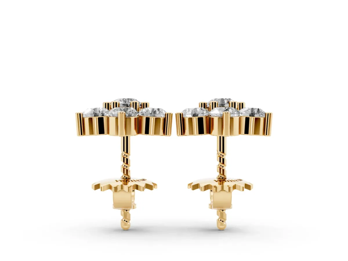 Cluster Round Diamond Stud Earrings Yellow gold