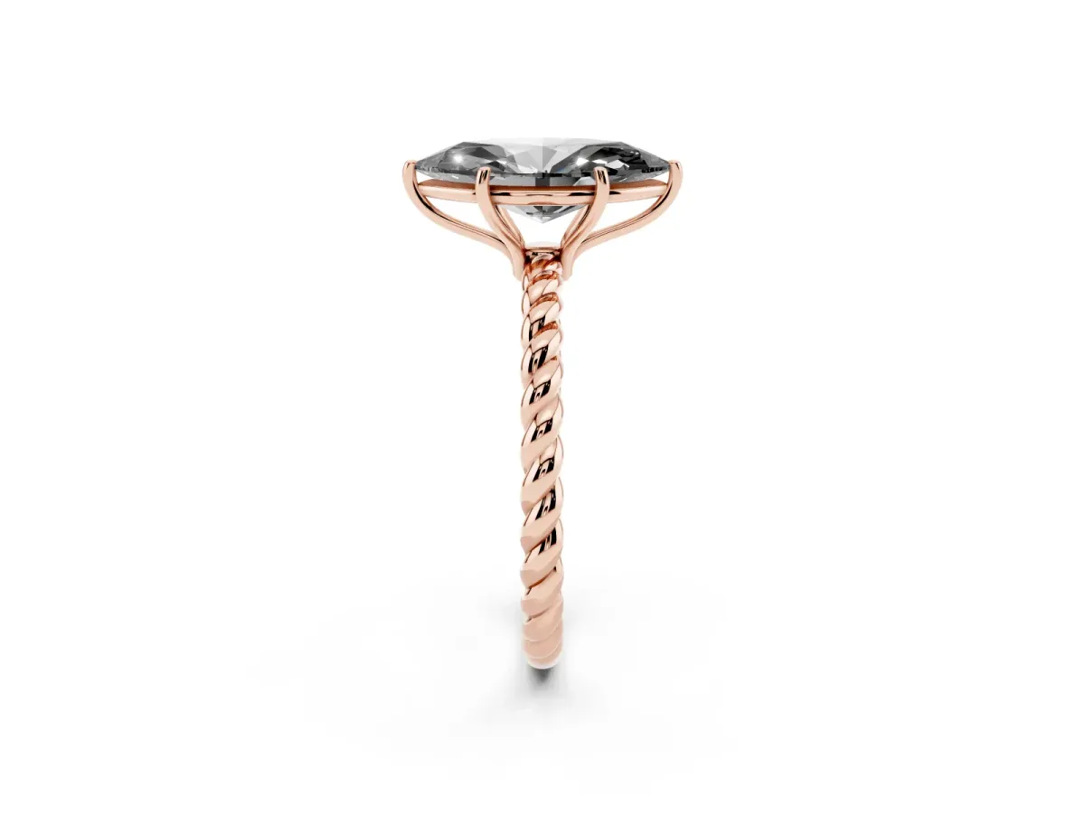 Fancy Black Marquise Cut Solitaire Twisted Band 4-Prong Ring Rose gold