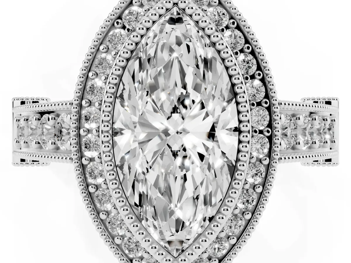 Marquise Cut Halo Diamond Split Shank Pave Ring Platinum