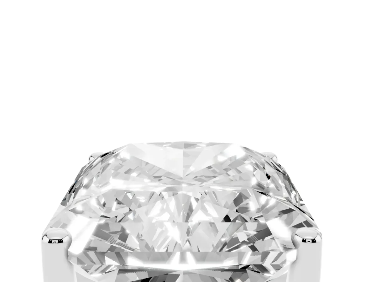 Radiant Cut Cut Diamond Solitaire Engagement Ring with Tapered Plain Band and Four-Prong Setting Silver