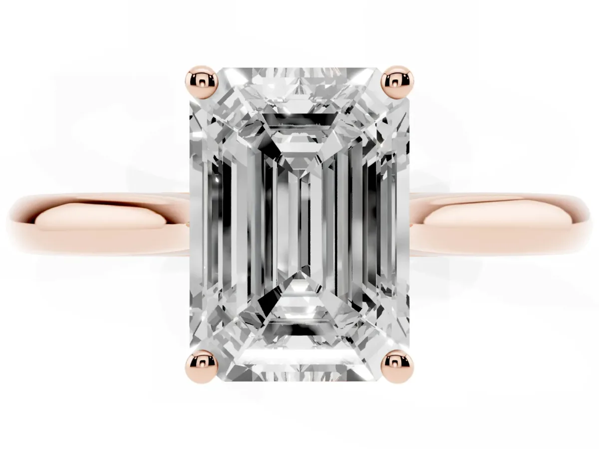 Emerald Cut Cut Solitaire Ring with Cathedral Band and Four-Prong Setting Rose gold