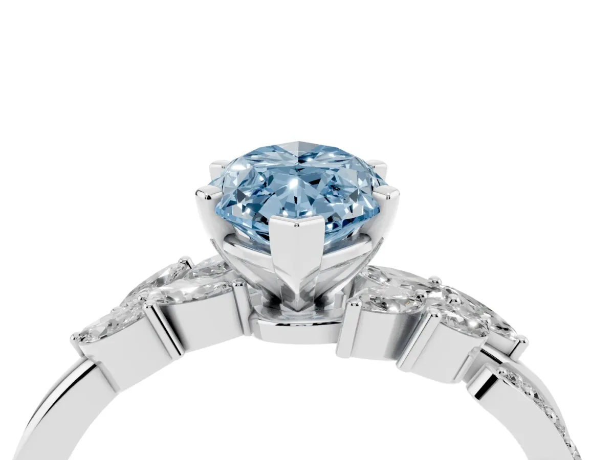 Fancy Blue Marquise Cut Solitaire Marquise Twist Band with Six-Prong Setting Silver