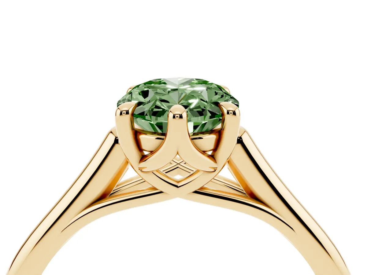 Fancy Green Oval Cut Solitaire Engagement Ring with Six-Prong Setting and Classic Band Yellow gold