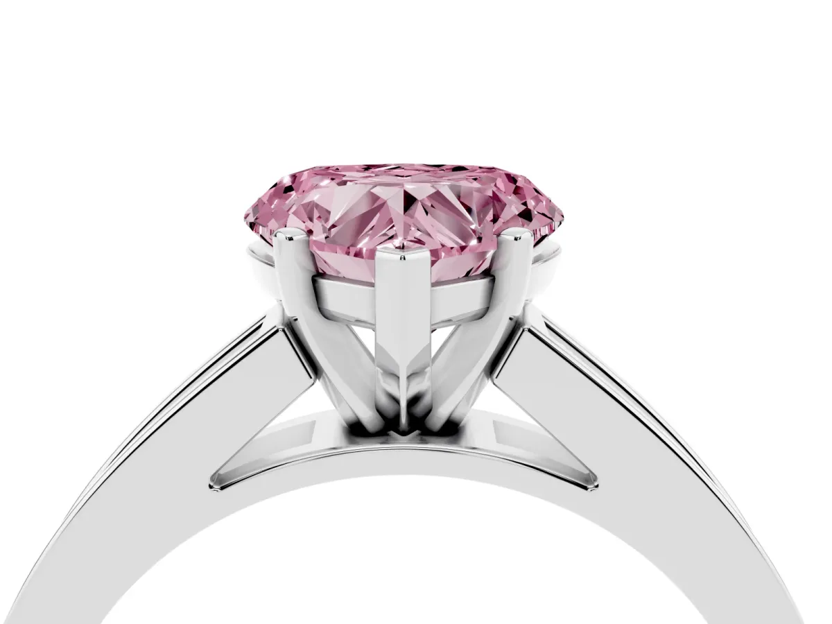 Fancy Pink Heart Cut Solitaire Diamond Ring with Channel-Set Band and Four-Prong Setting White gold