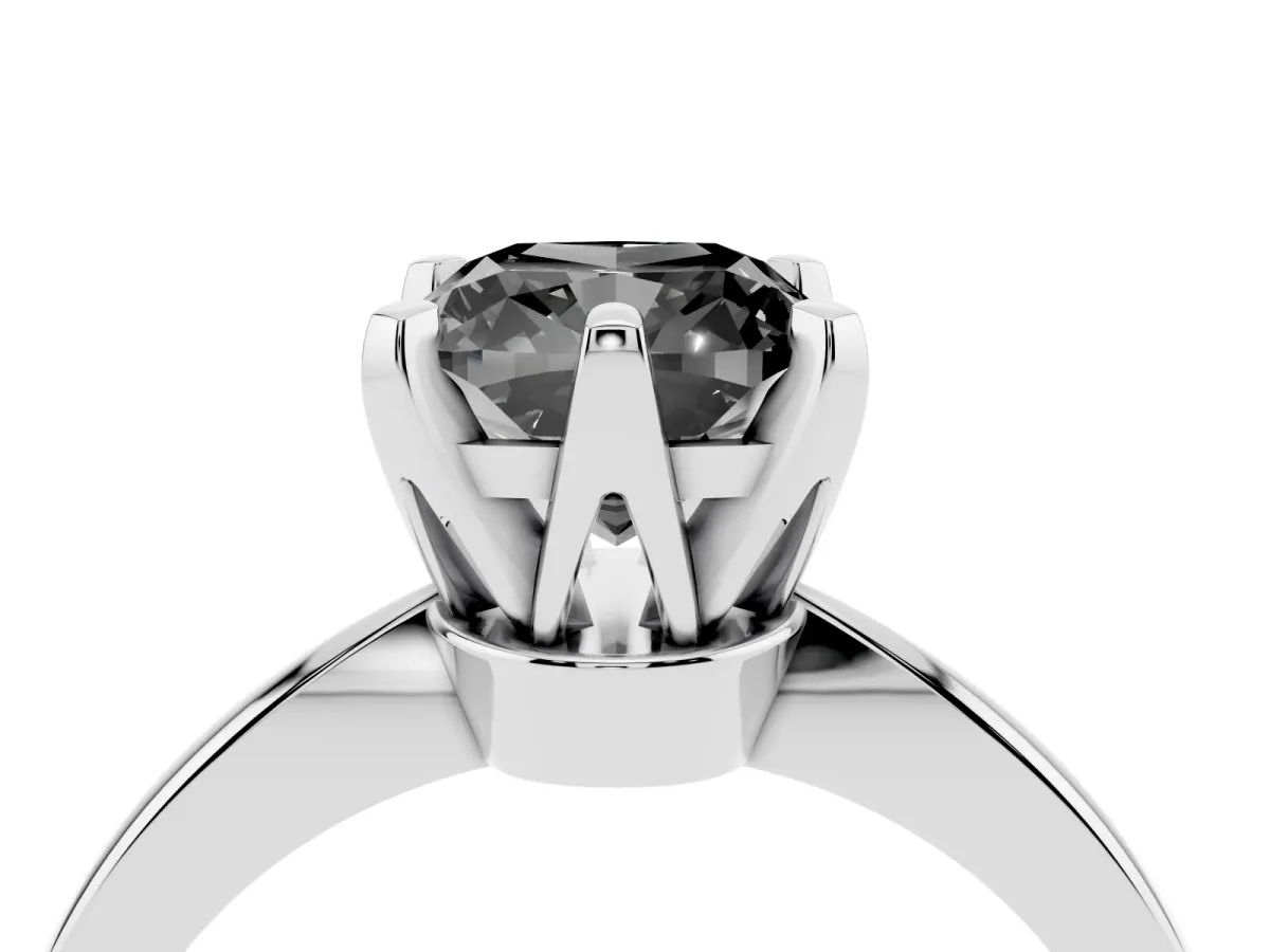 Fancy Black Cushion Cut Solitaire Engagement Ring with Six-Prong Setting and Tapered Band Platinum