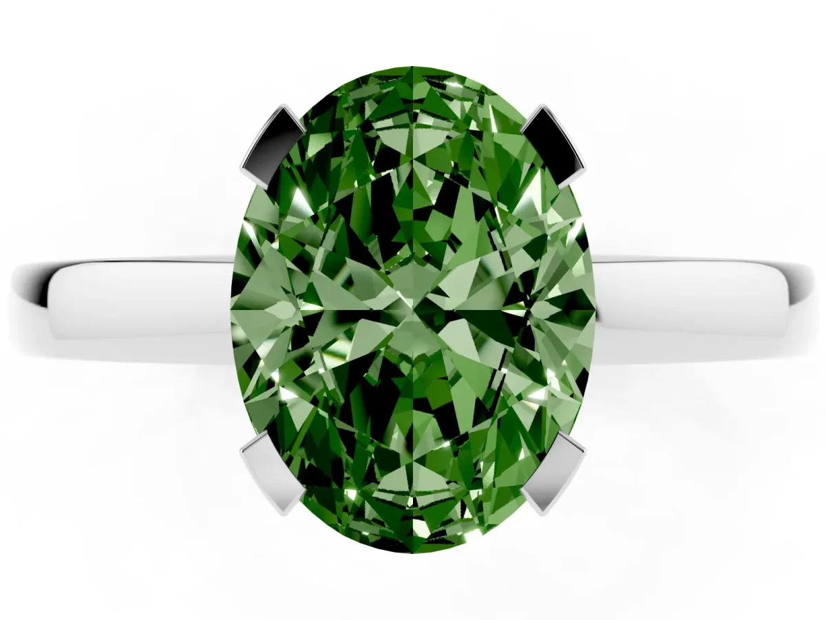 Fancy Green Oval Cut Cut Solitaire Ring with Four-Prong Setting and Classic Band Platinum