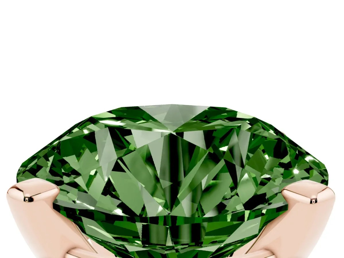 Fancy Green Round Cut Diamond Solitaire Ring with Prong Setting and Classic Band Rose gold