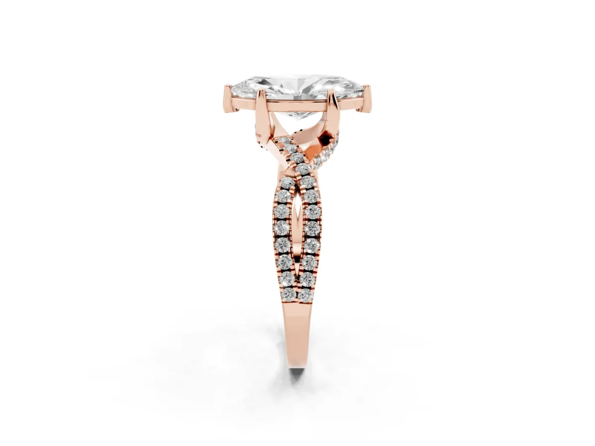 Marquise Cut Solitaire Twist Pave Diamond Engagement Ring with Prong Setting Rose gold