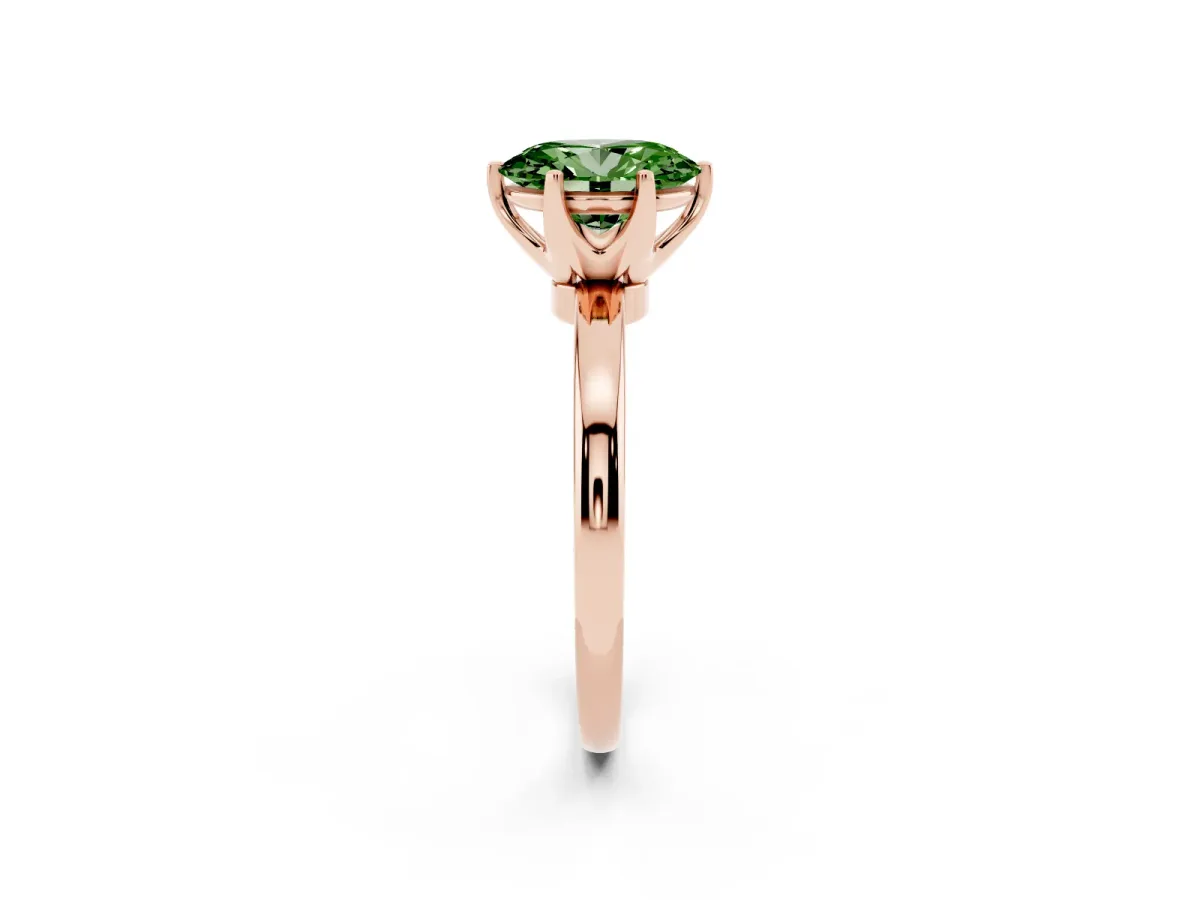 Fancy Green Oval Cut Solitaire Diamond Ring with Six-Prong Setting on a Classic Band Rose gold