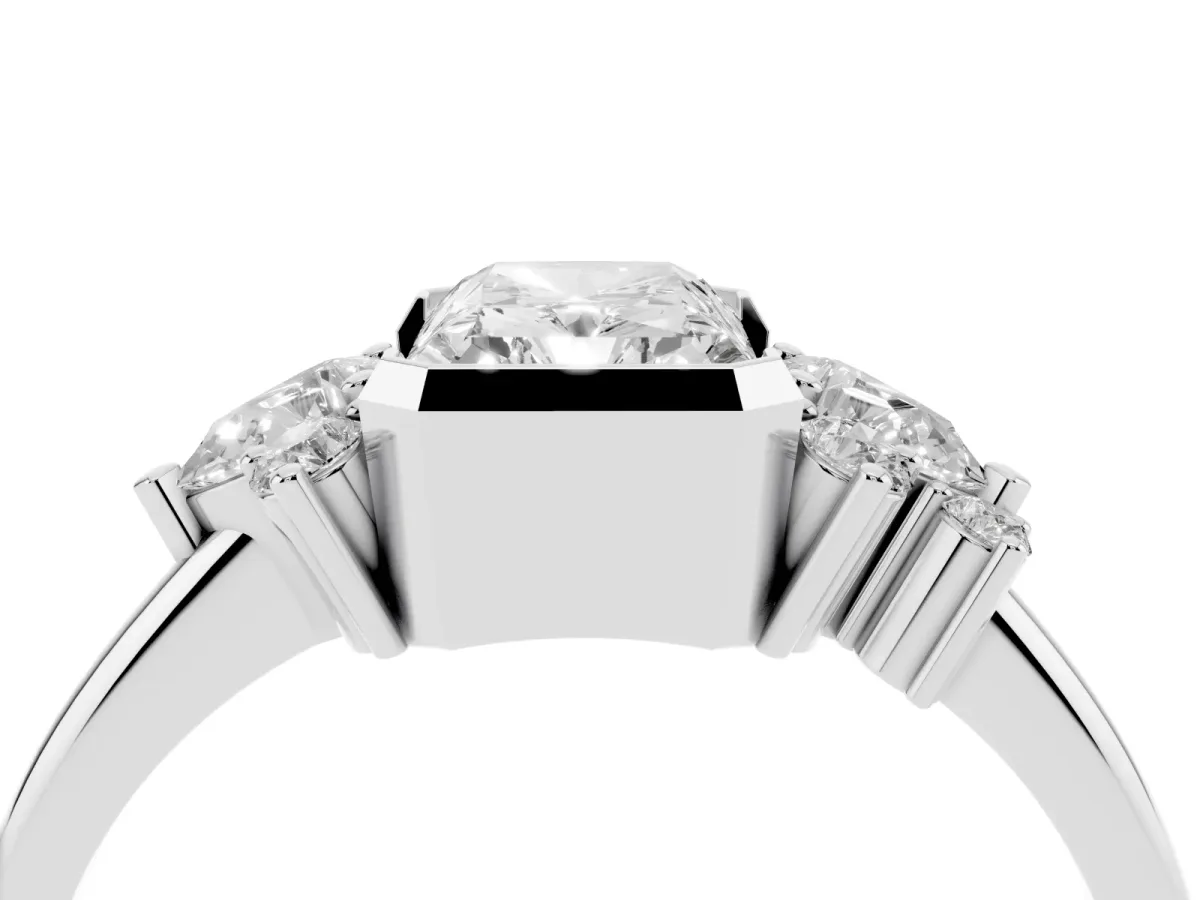 Radiant Diamond Engagement Ring with Pear and Round Side Stones Platinum