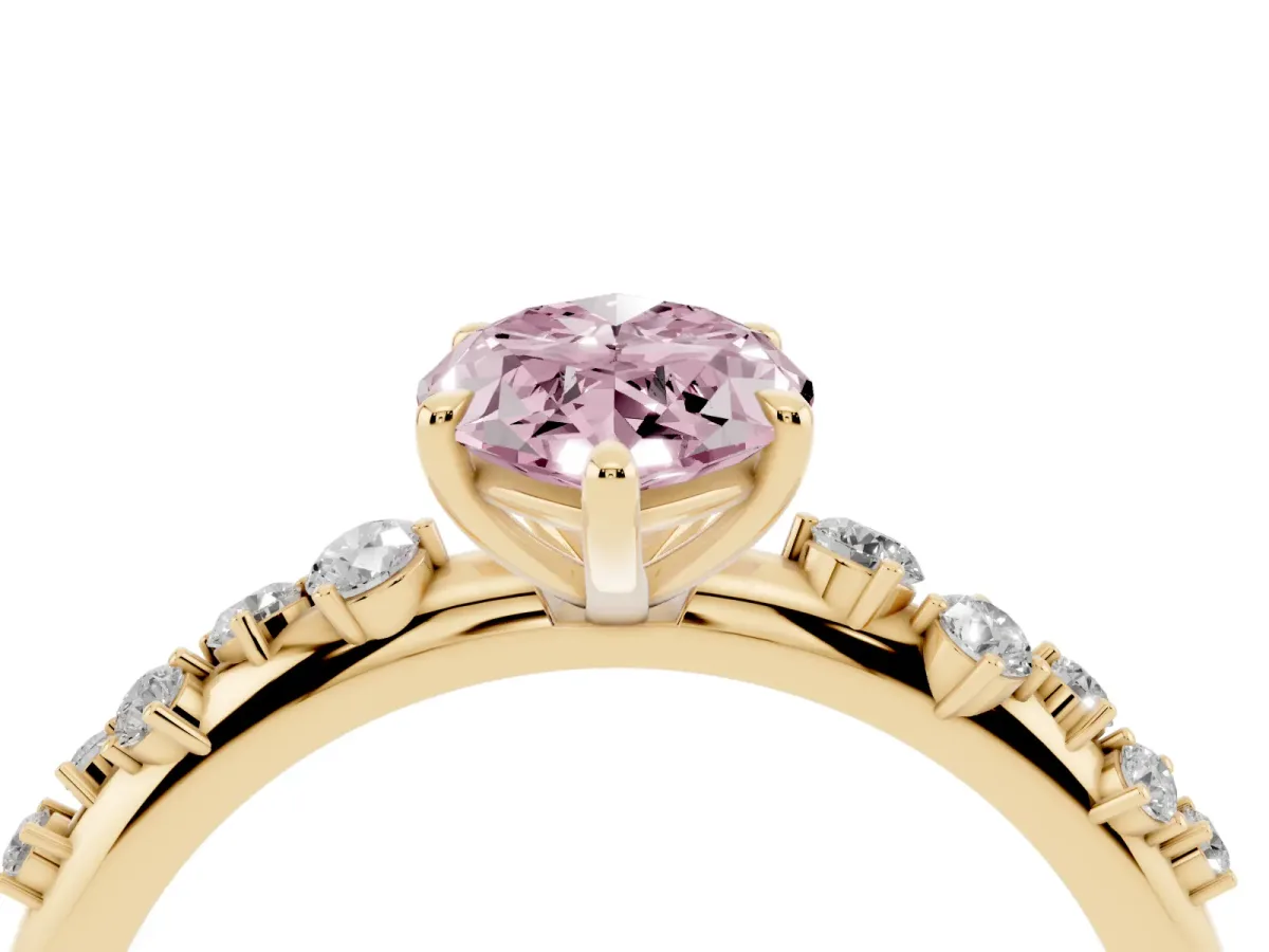 Fancy Pink Marquise Cut Diamond Cluster Prong-Set Solitaire Ring Yellow gold