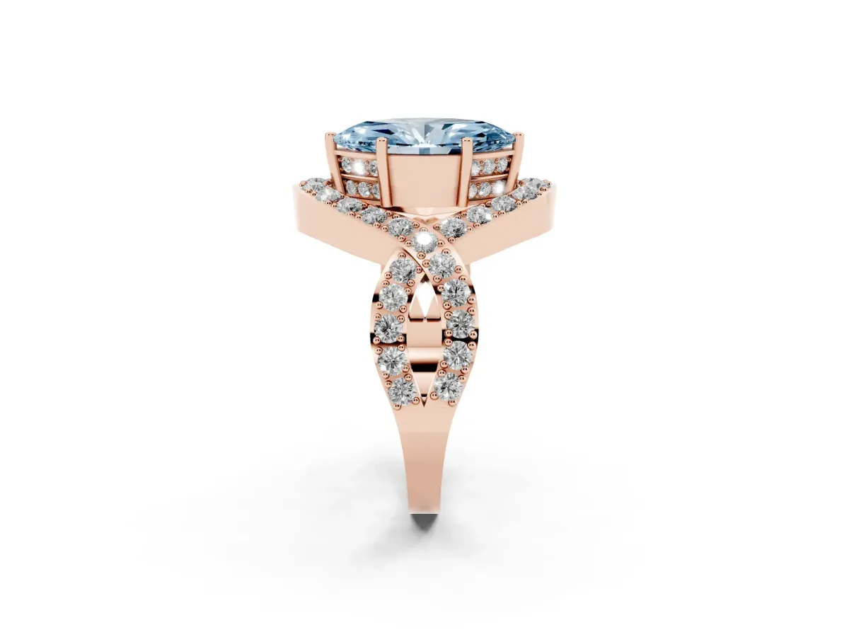 Fancy Blue Marquise Cut Solitaire Twist Band Pavé Diamond Engagement Ring Rose gold