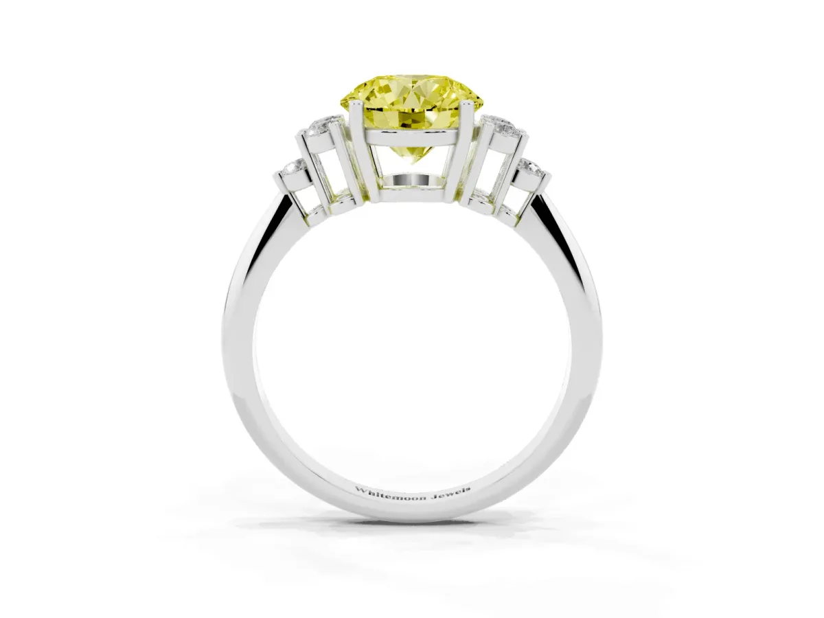 Fancy Yellow Round Cut Cut Diamond Cluster Ring with Solitaire Band and Four-Prong Setting Silver
