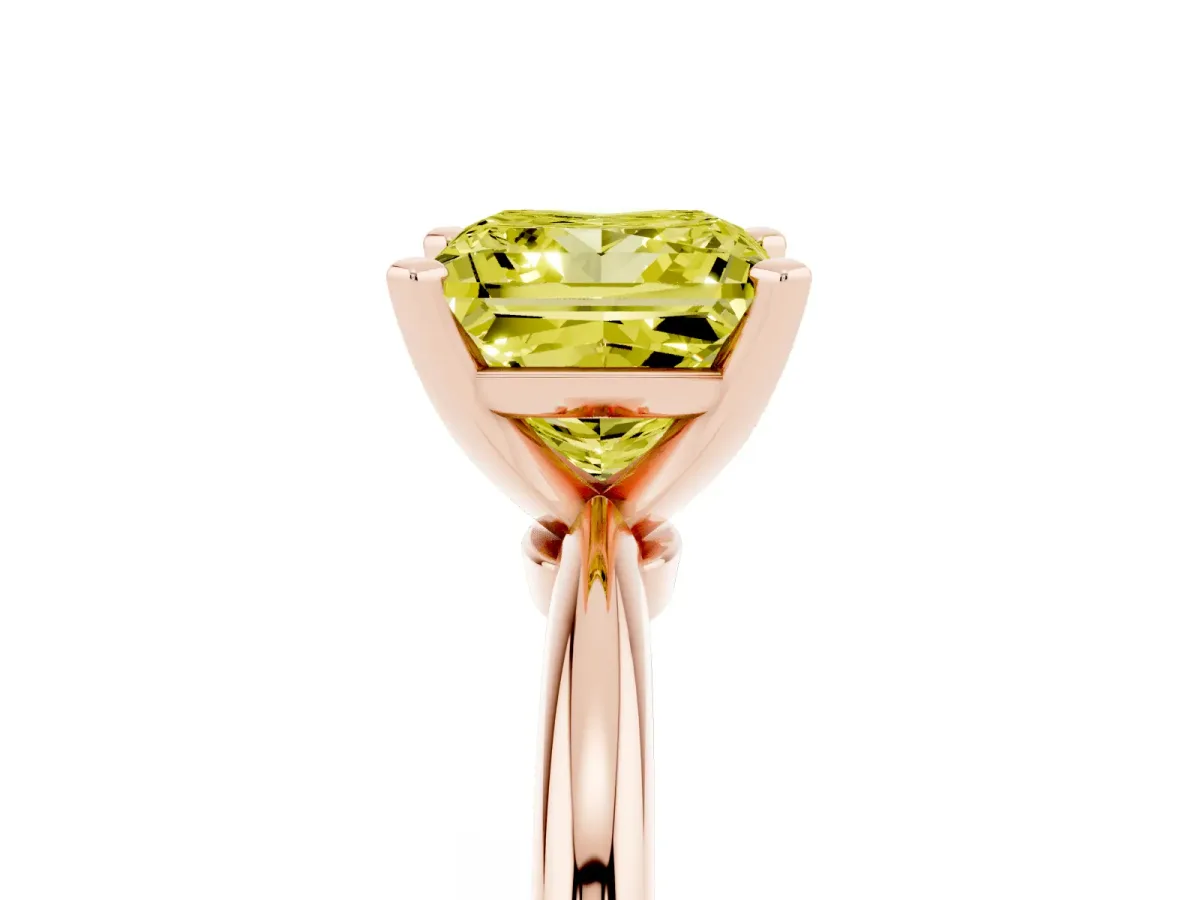 Fancy Yellow Princess Cut Diamond Solitaire Ring with Prong Setting and Classic Band Rose gold