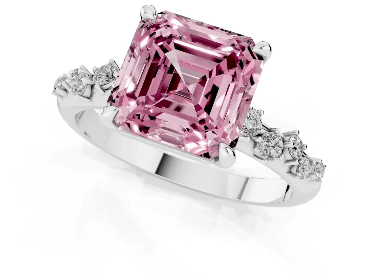 Fancy Pink Asscher Cut Cut Diamond Vine Band with Four-Prong Setting Platinum