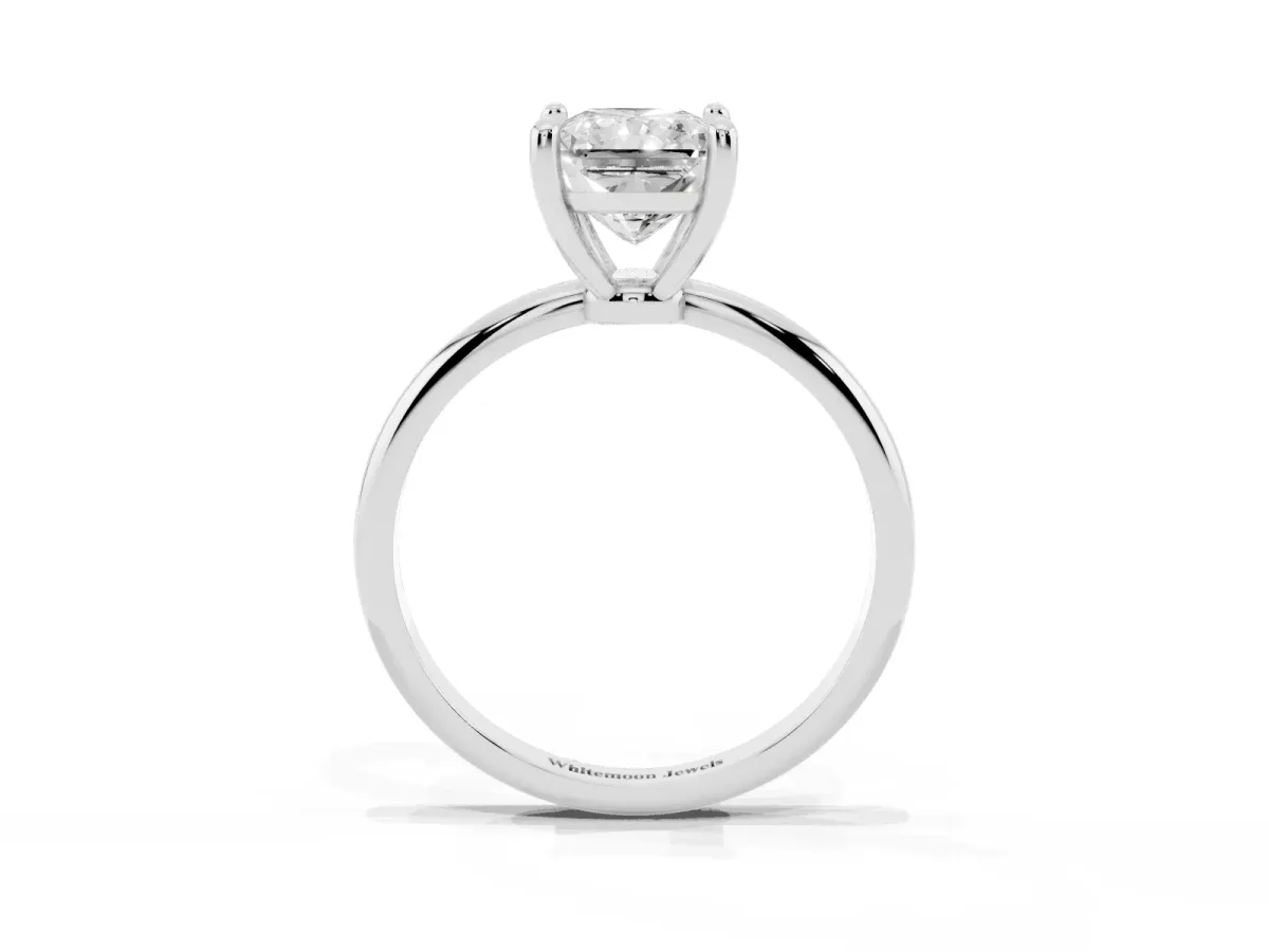 Radiant Cut Solitaire Diamond Ring with 4-Prong Setting on a Classic Band Silver