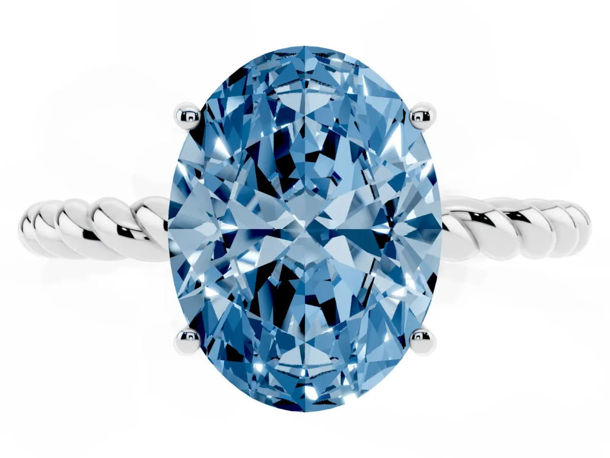 Fancy Blue Oval Cut Solitaire Twisted Band 4-Prong Ring Silver