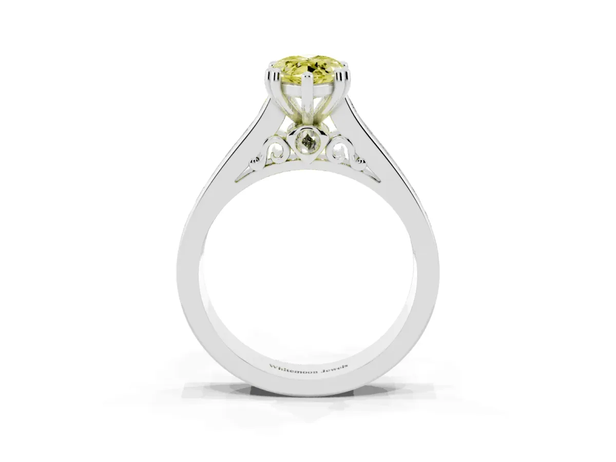 Fancy Yellow Marquise Cut Cut Channel Set Solitaire Engagement Ring with Prong Setting Silver