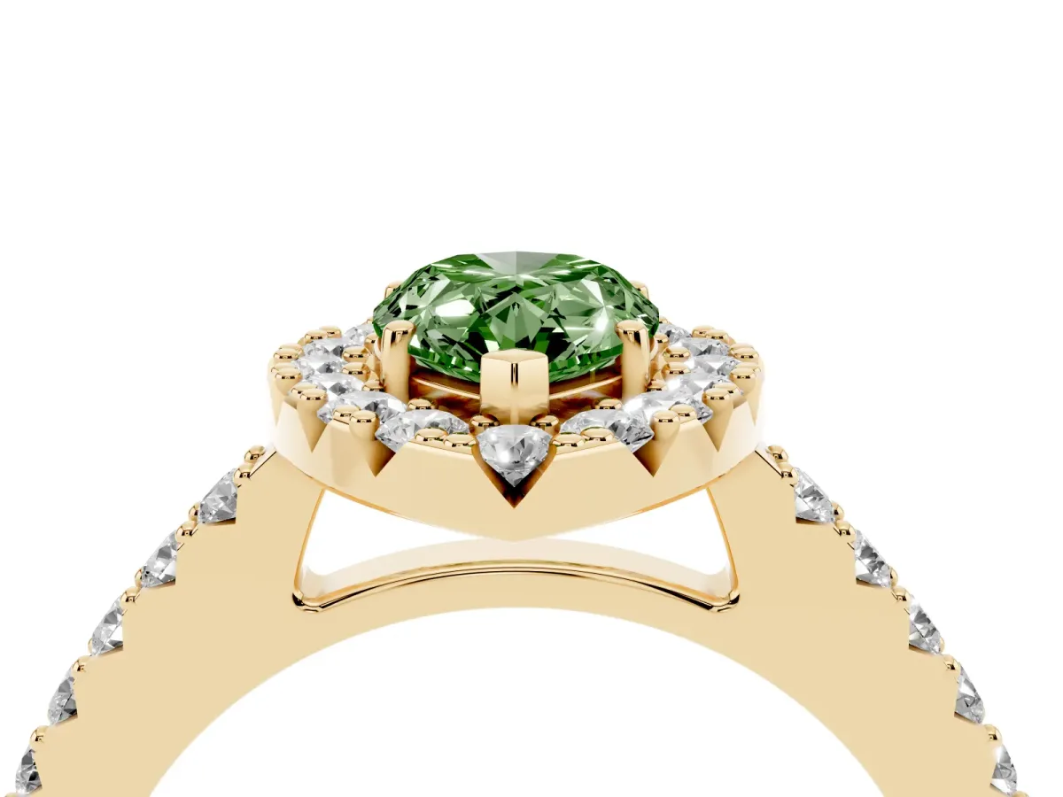 Fancy Green Pear Cut Halo Diamond Pavé Solitaire Ring Yellow gold