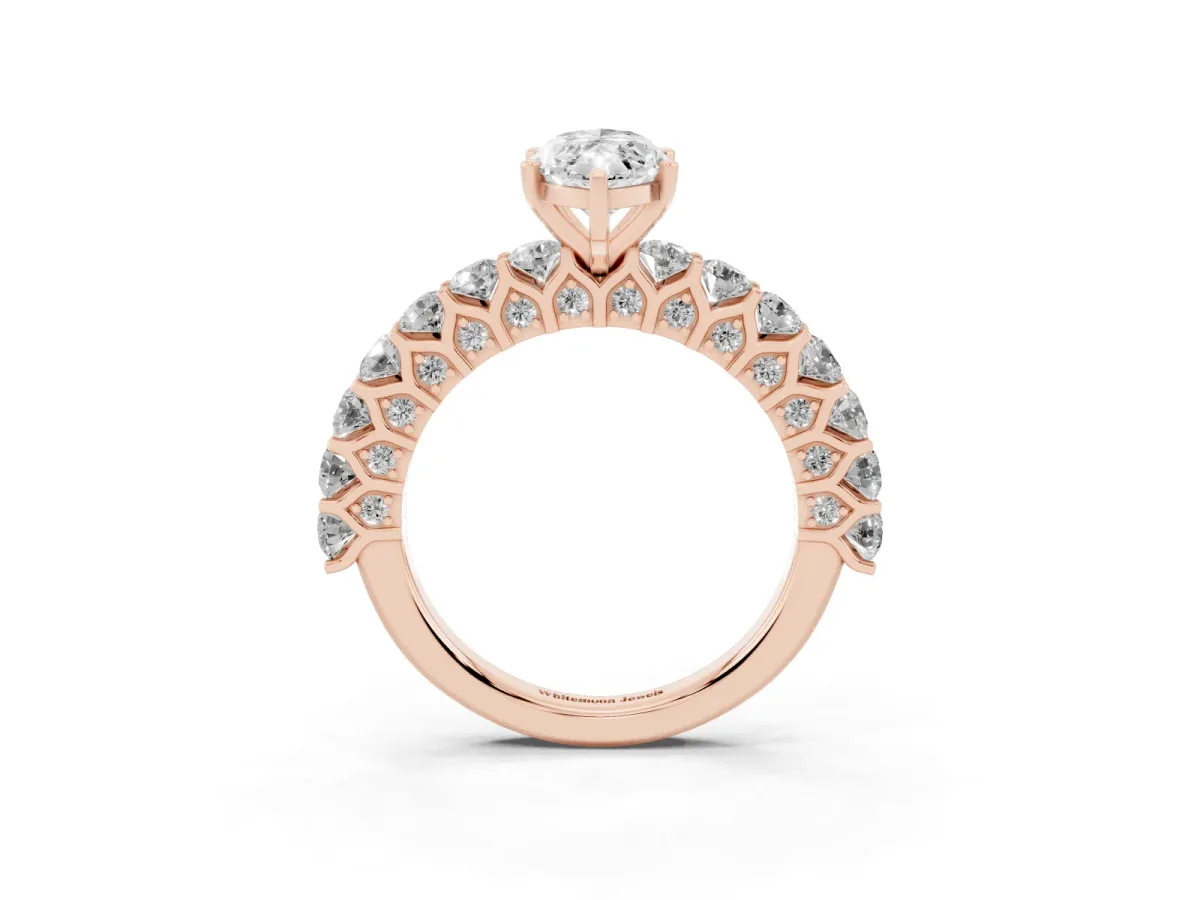 Marquise Cut Diamond Solitaire Ring with Shared Prong Pavé Band and Four-Prong Setting Rose gold