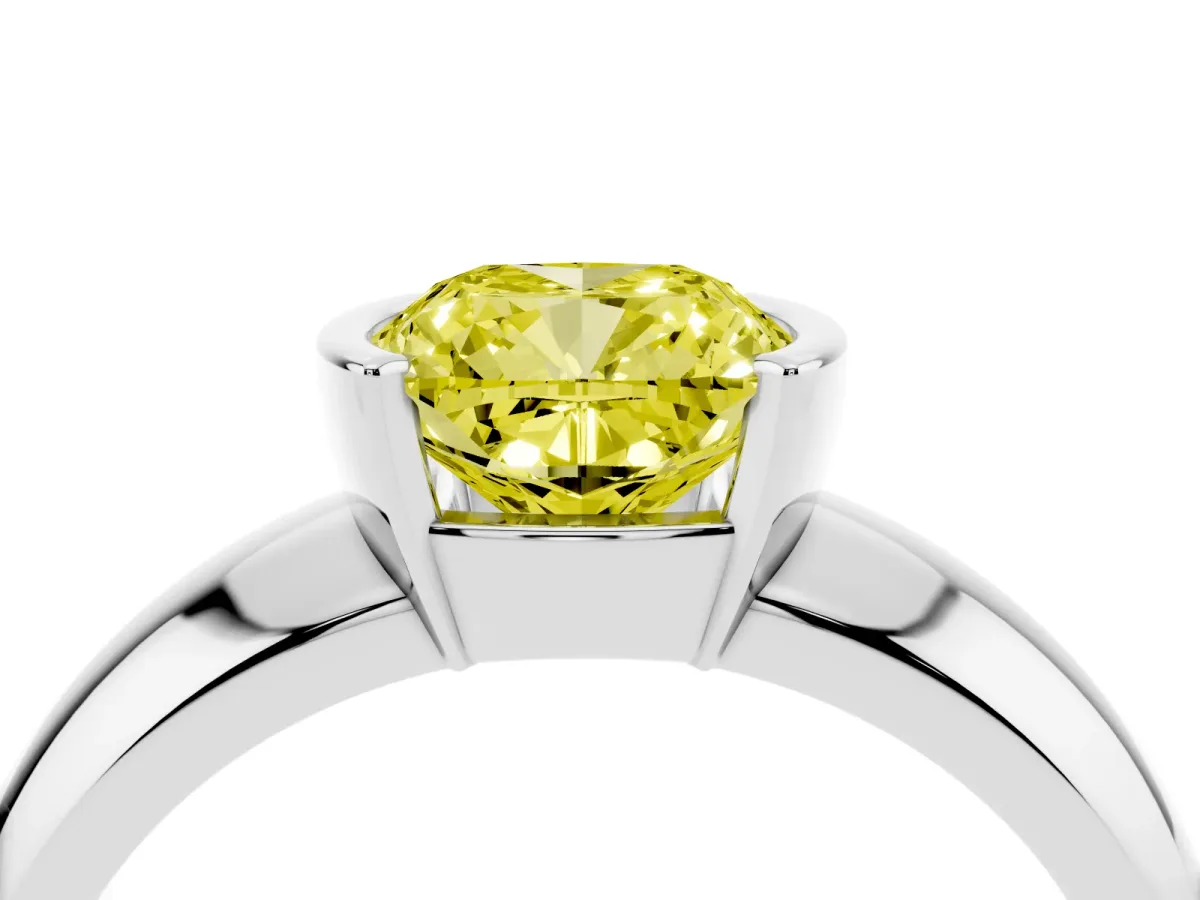 Fancy Yellow Cushion Cut Solitaire Tension Set Diamond Ring with Wide Band Platinum