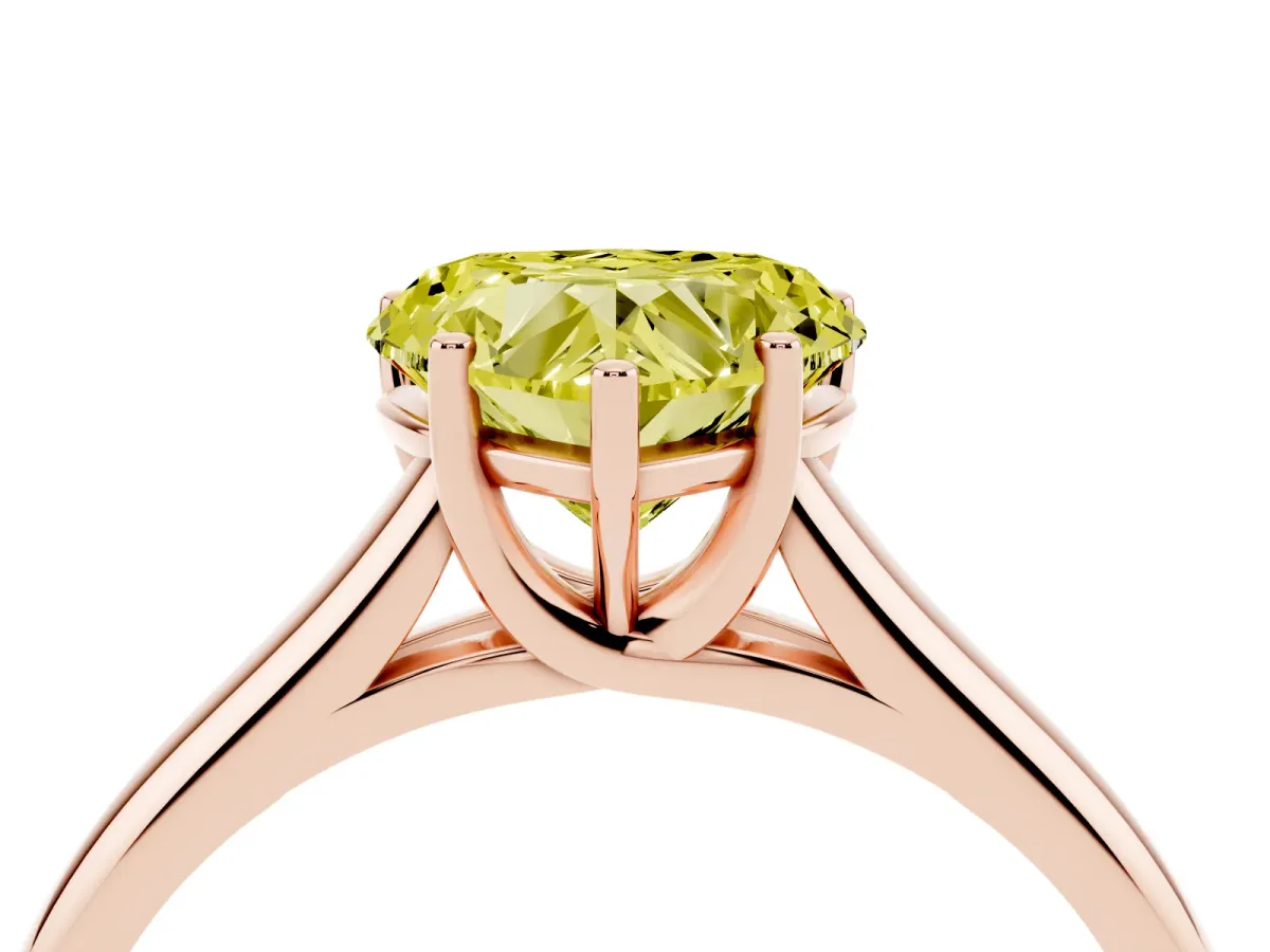 Fancy Yellow Heart Cut Cut Diamond Solitaire Engagement Ring with Tapered Plain Band and Four-Prong Setting Rose gold