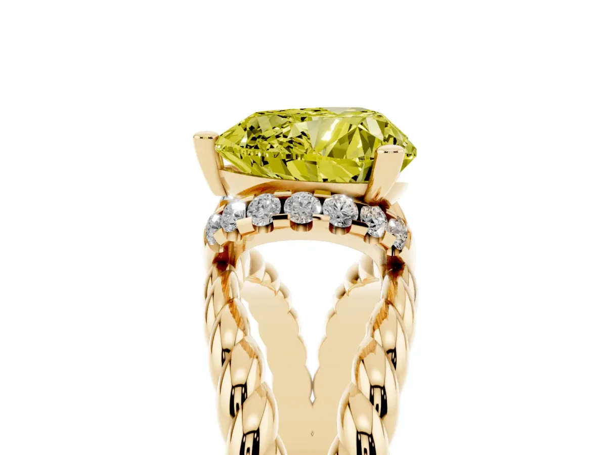 Fancy Yellow Heart Cut Halo Twisted Band Four-Prong Ring Yellow gold
