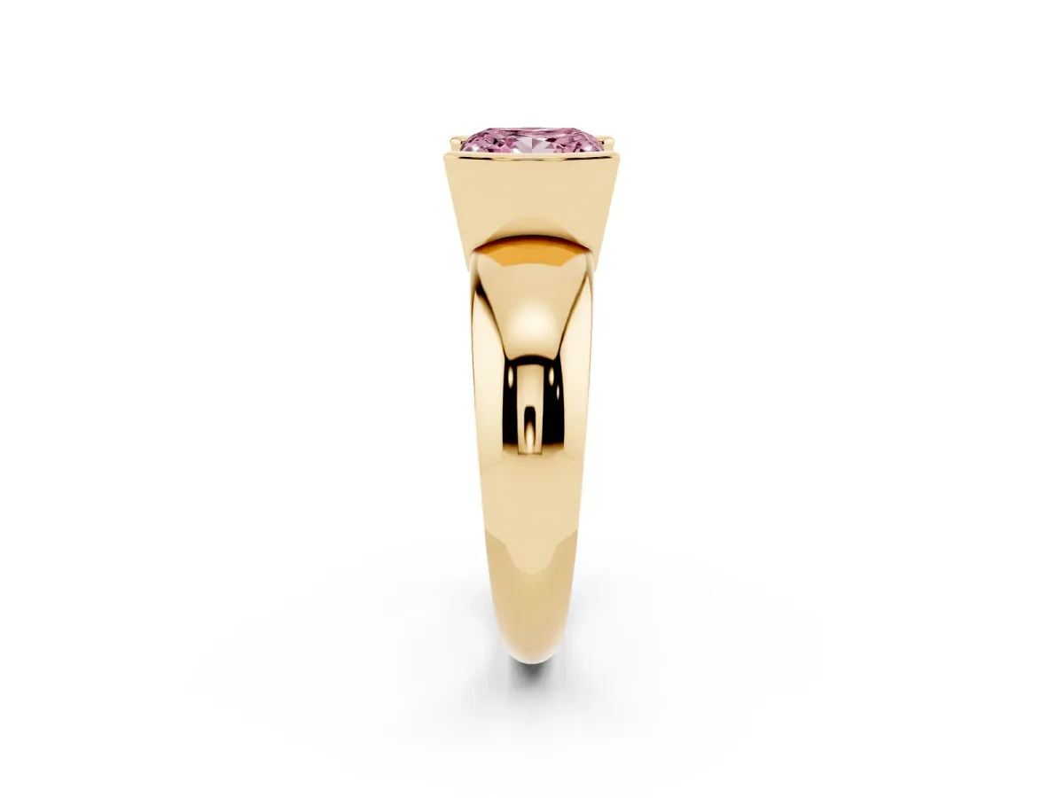 Fancy Pink Princess Cut Solitaire Tension Set Diamond Ring with Wide Band Yellow gold