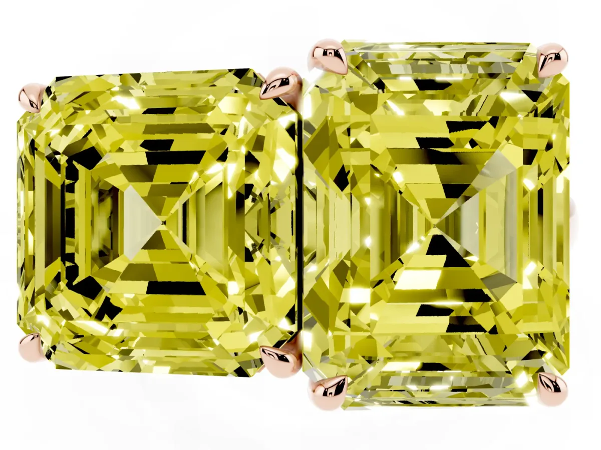 Fancy Yellow Asscher Cut and Emerald Cut Toi Moi Ring with Prong Setting Rose gold