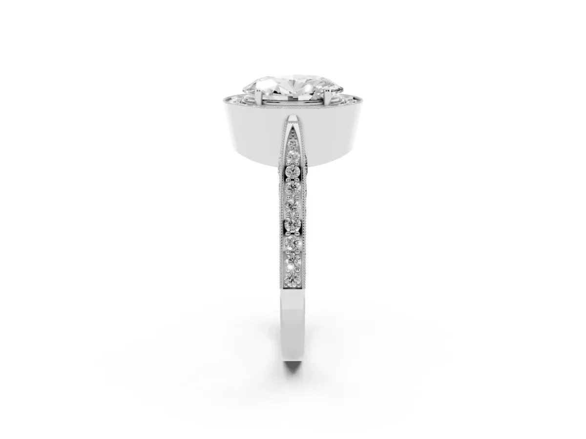 Oval Cut Halo Diamond Engagement Ring with Split Shank Band and Four-Prong Setting Silver