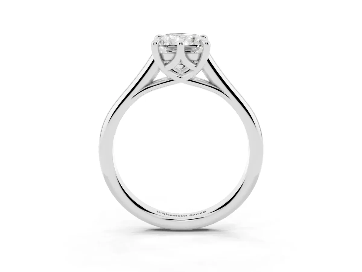 Radiant Cut Solitaire Engagement Ring with Six-Prong Setting and Classic Band Silver