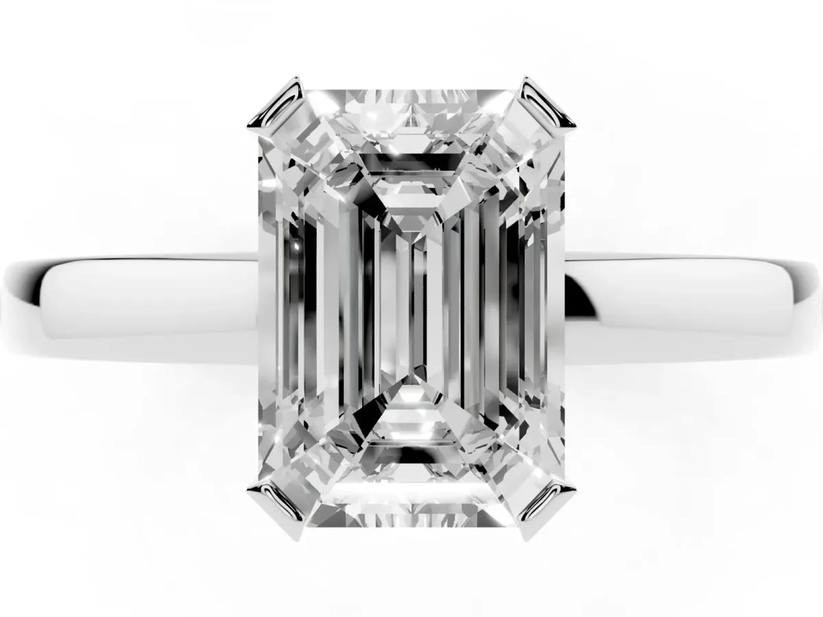 Emerald Cut Cut Solitaire Ring with Four-Prong Setting and Classic Band Platinum