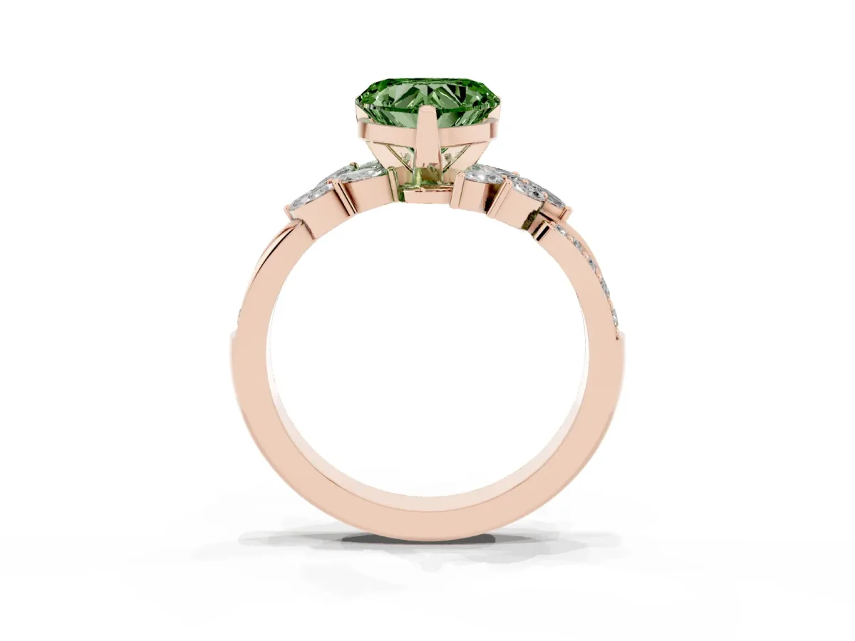 Fancy Green Heart Cut Solitaire Marquise Twist Band with Six-Prong Setting Rose gold