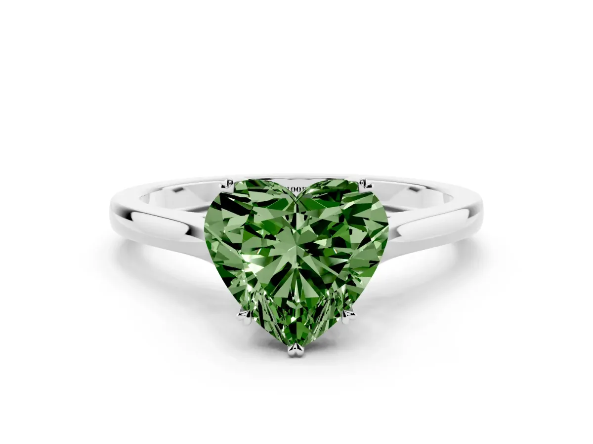 Fancy Green Heart Cut Solitaire Heart Prong Engagement Ring with Tapered Band White gold