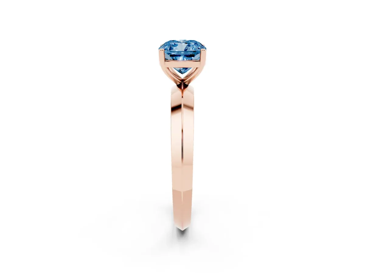 Fancy Blue Cushion Cut Cut Solitaire Engagement Ring with Flat Band and Four-Prong Setting Rose gold