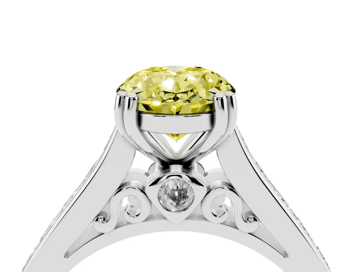 Fancy Yellow Oval Cut Cut Channel Set Solitaire Engagement Ring with Prong Setting Silver