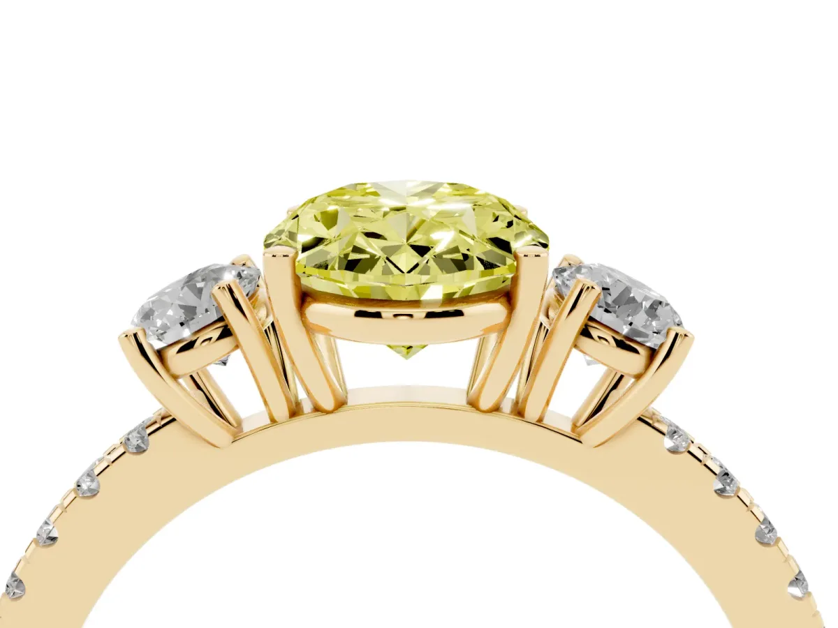 Fancy Yellow Three-Stone Oval Cut Cut Diamond Pavé Band with Prong Setting Yellow gold